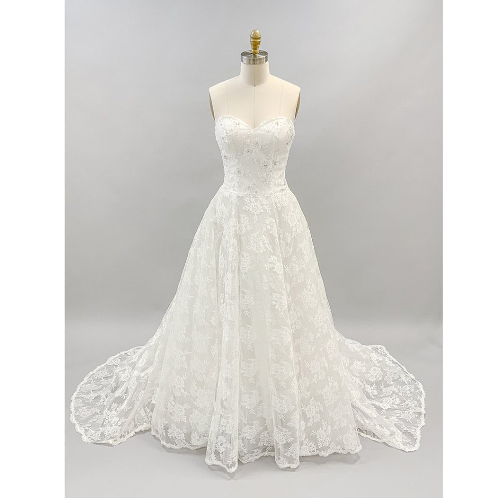 US Bridal Size 4 (EU size 8) - Floral Lace Embroidered Strapless A-line Dress